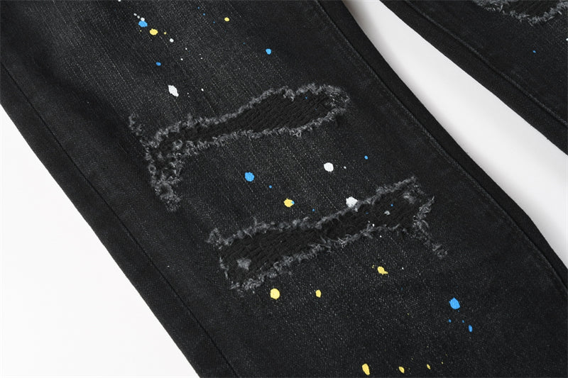 Purple Brand Paint Splatter Distressed Slim Jeans 9121