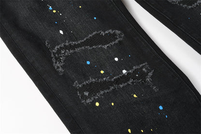 Purple Brand Paint Splatter Distressed Slim Jeans 9121