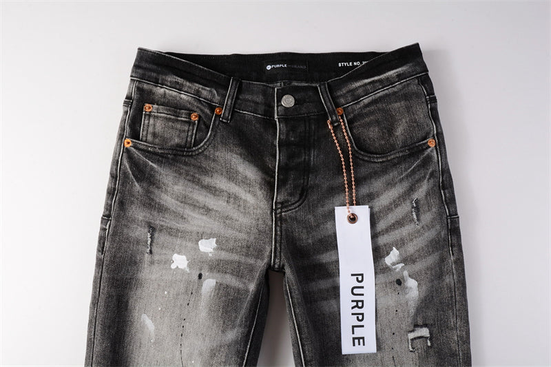 Purple Brand Paint Splatter Knee Rip Slim Jeans 9032