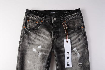 Purple Brand Paint Splatter Knee Rip Slim Jeans 9032
