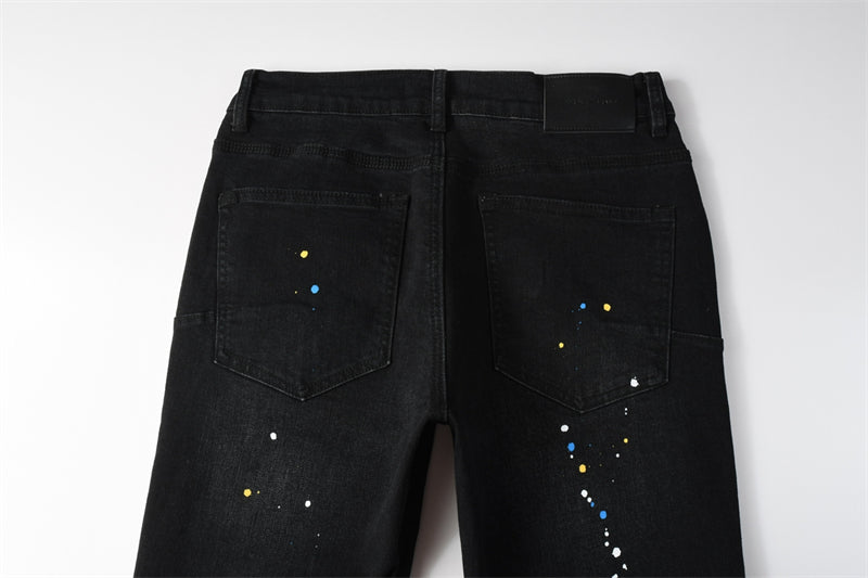 Purple Brand Paint Splatter Distressed Slim Jeans 9121