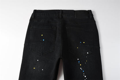 Purple Brand Paint Splatter Distressed Slim Jeans 9121
