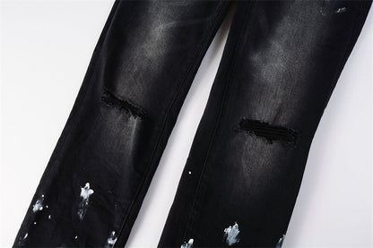 Purple Brand Black Grey Knee Rip Silver Paint Slim Jeans 9002