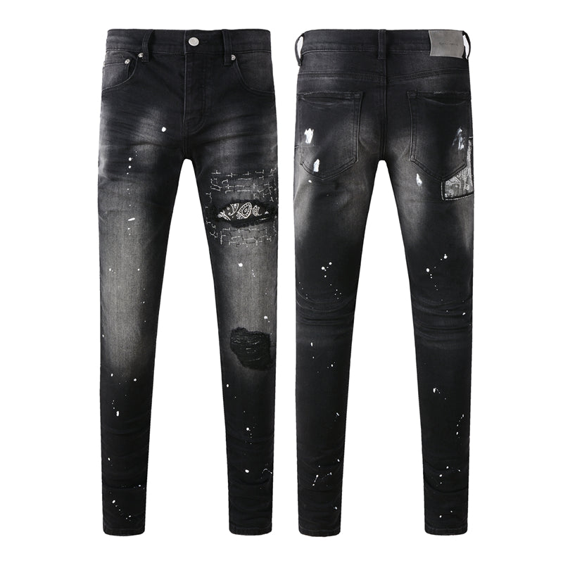 Purple Brand Paisley Embroidery Patch Slim Jeans 9099