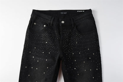 Purple Brand Black Crystal Rhinestone Skinny Jeans 9130