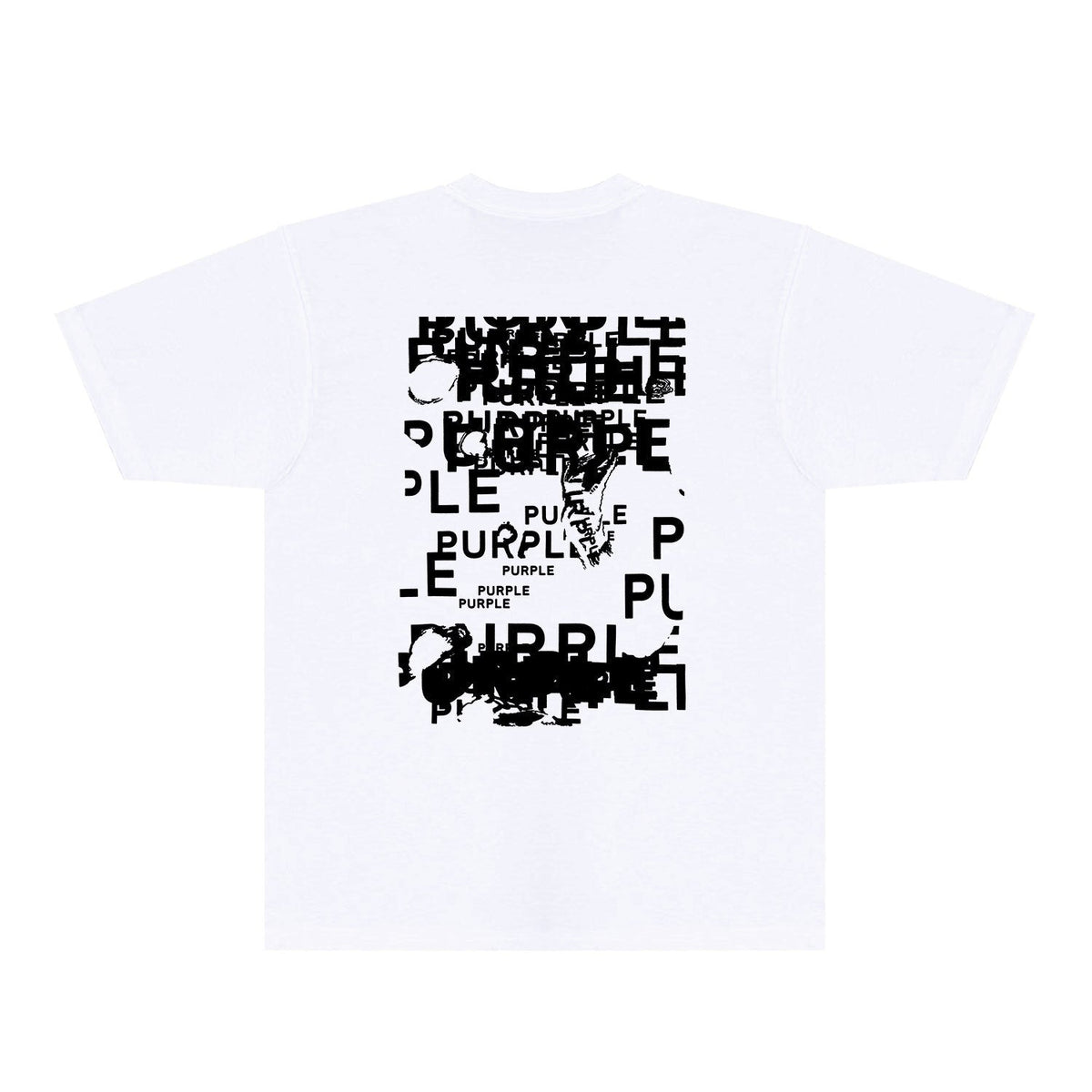 Purple Brand Glitch Stacked Wordmark Back Print Tee