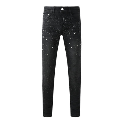 Purple Brand Black Crystal Rhinestone Skinny Jeans 9130
