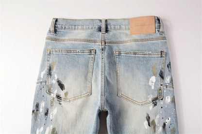 Purple Brand Paint Brush Knee Rip Slim Jeans 9100