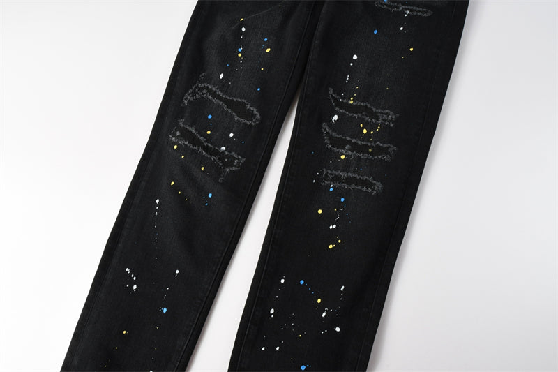 Purple Brand Paint Splatter Distressed Slim Jeans 9121