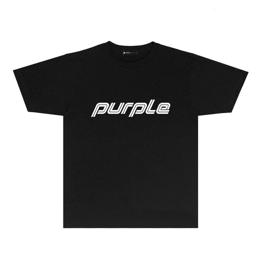 Purple Brand Italic Outline Script Logo Tee