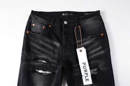 Purple Brand Black Waxed Metallic Paint-Fill Rip Slim Jeans 9001