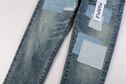 Purple Brand Patchwork Raw Edge Slim Jeans 9015