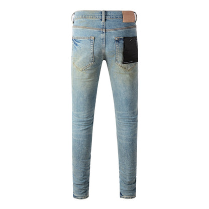 Purple Brand Knee Blowout Leather Patch Slim Jeans 9076