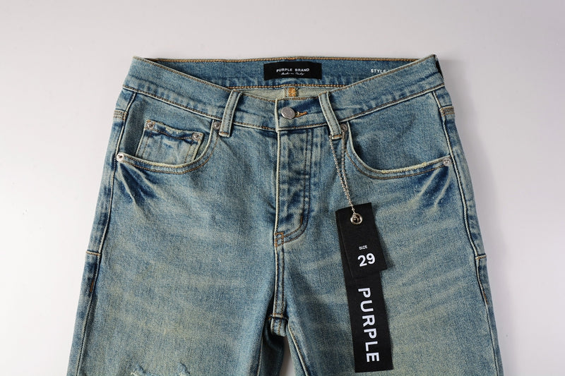 Purple Brand Knee Blowout Leather Patch Slim Jeans 9076