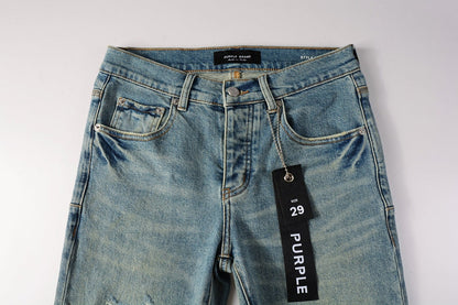 Purple Brand Knee Blowout Leather Patch Slim Jeans 9076