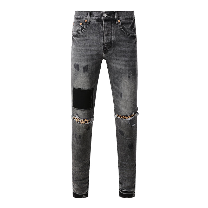 Purple Brand P Logo Leopard Patch Slim Jeans 9102