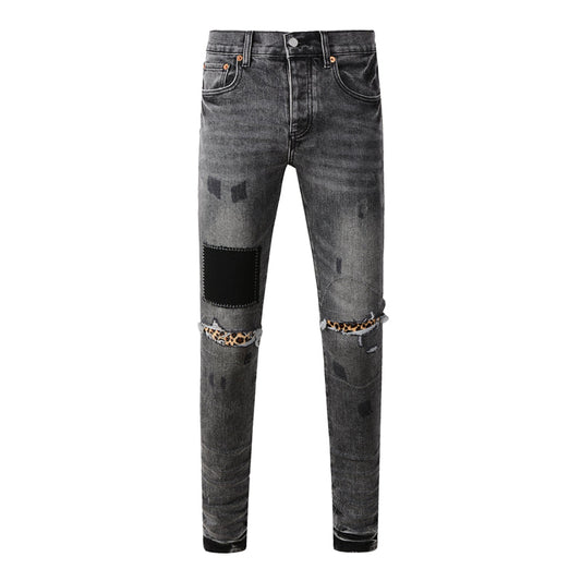 Purple Brand P Logo Leopard Patch Slim Jeans 9102