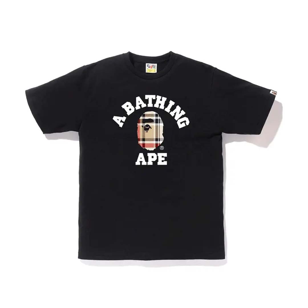 BAPE Tartan Plaid Ape Head College Tee Black