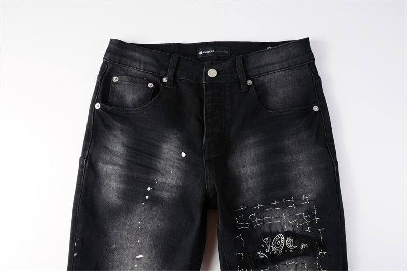 Purple Brand Paisley Embroidery Patch Slim Jeans 9099