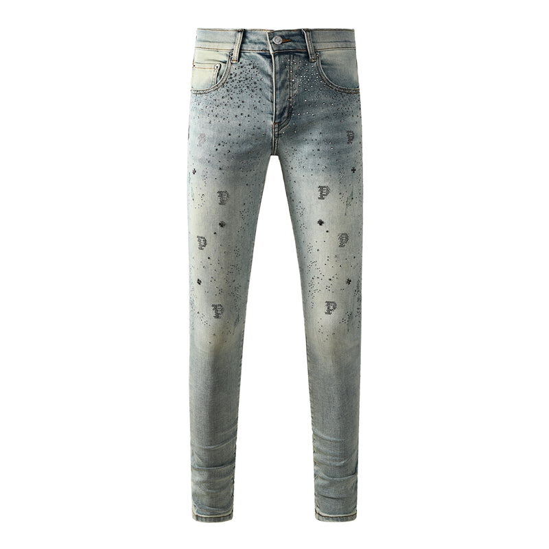 Purple Brand Rhinestone P Logo Slim Jeans 9127
