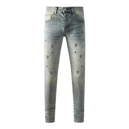 Purple Brand Rhinestone P Logo Slim Jeans 9127