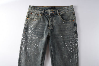 Purple Brand Starburst Rhinestone Slim Jeans 9122
