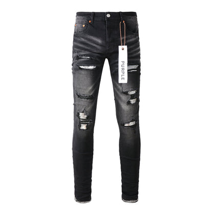 Purple Brand Black Waxed Metallic Paint-Fill Rip Slim Jeans 9001