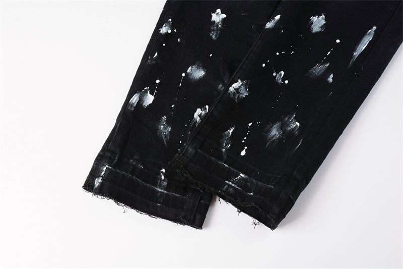 Purple Brand Black Grey Knee Rip Silver Paint Slim Jeans 9002