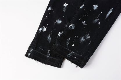 Purple Brand Black Grey Knee Rip Silver Paint Slim Jeans 9002