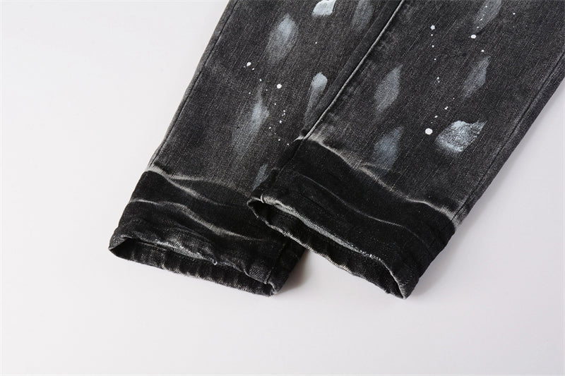 Purple Brand Paint Splatter Knee Rip Slim Jeans 9032