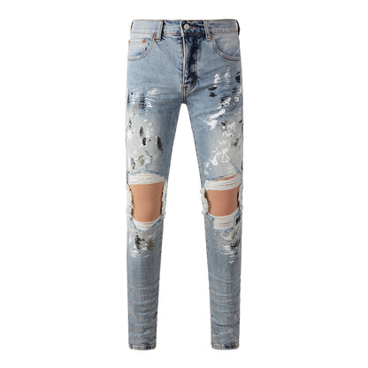 Purple Brand Paint Brush Knee Rip Slim Jeans 9100