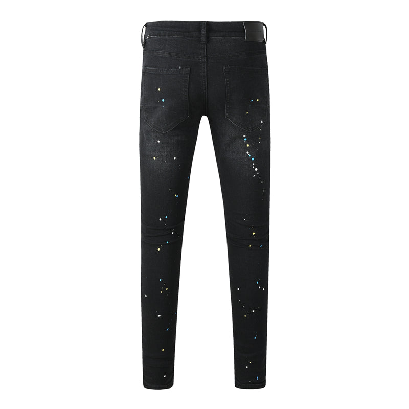 Purple Brand Paint Splatter Distressed Slim Jeans 9121