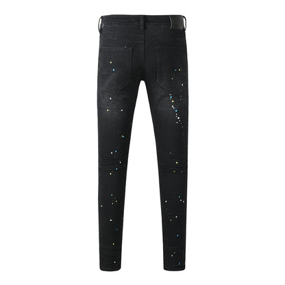 Purple Brand Paint Splatter Distressed Slim Jeans 9121
