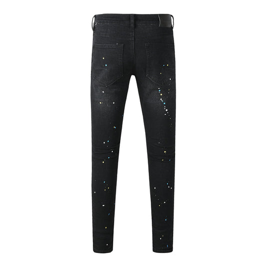Purple Brand Paint Splatter Distressed Slim Jeans 9121