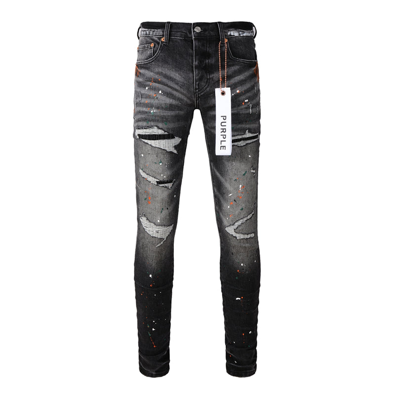 Purple Brand Mesh Patch Rip Paint Splatter Slim Jeans 9018