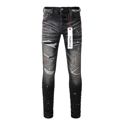 Purple Brand Mesh Patch Rip Paint Splatter Slim Jeans 9018