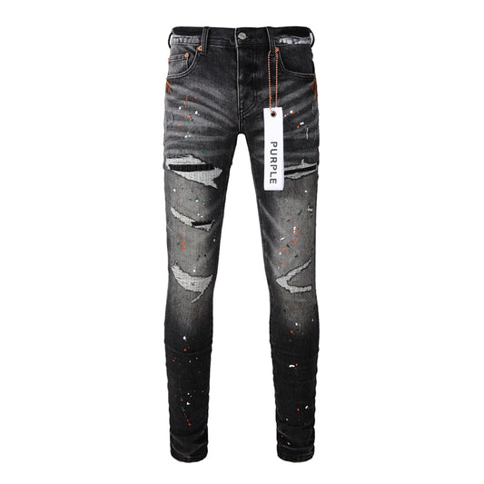 Purple Brand Mesh Patch Rip Paint Splatter Slim Jeans 9018