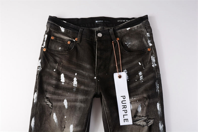 Purple Brand Waxed Paint Stroke Multi-Rip Slim Jeans 9030
