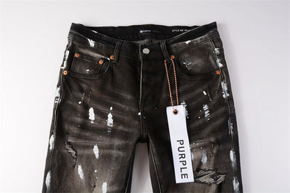 Purple Brand Waxed Paint Stroke Multi-Rip Slim Jeans 9030