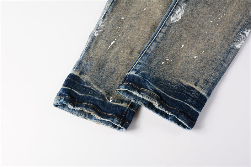 Purple Brand Mud Wash Multi-Rip Paint Splatter Slim Jeans 9012
