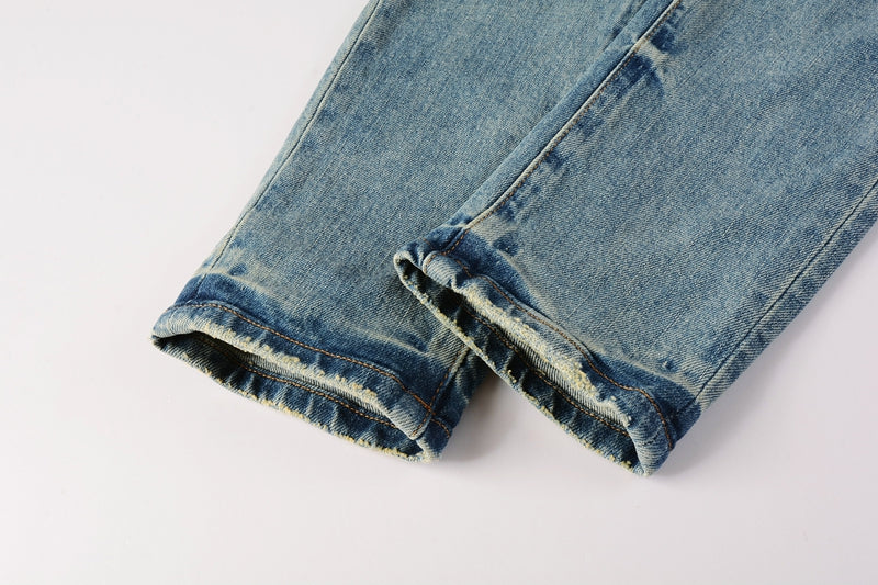 Purple Brand Knee Blowout Leather Patch Slim Jeans 9076