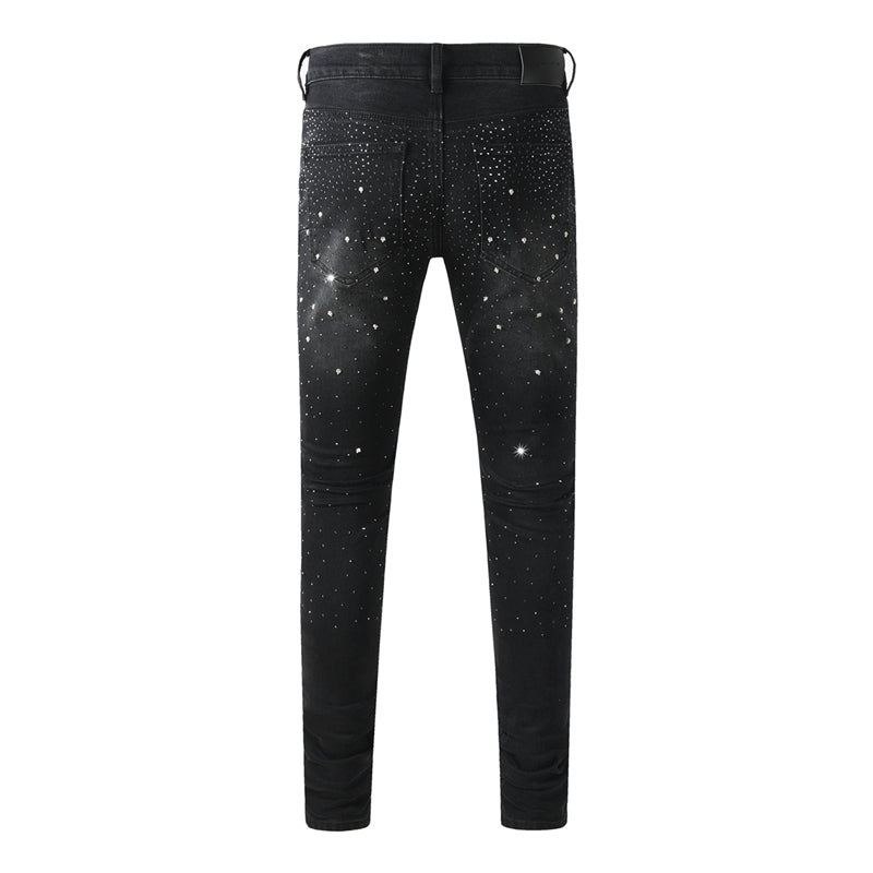 Purple Brand Black Crystal Rhinestone Skinny Jeans 9130