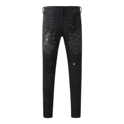 Purple Brand Black Crystal Rhinestone Skinny Jeans 9130