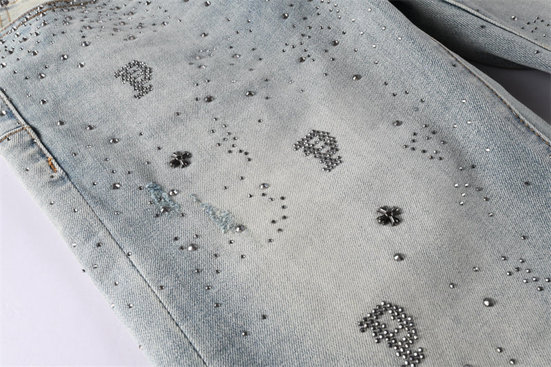 Purple Brand Rhinestone P Logo Slim Jeans 9127