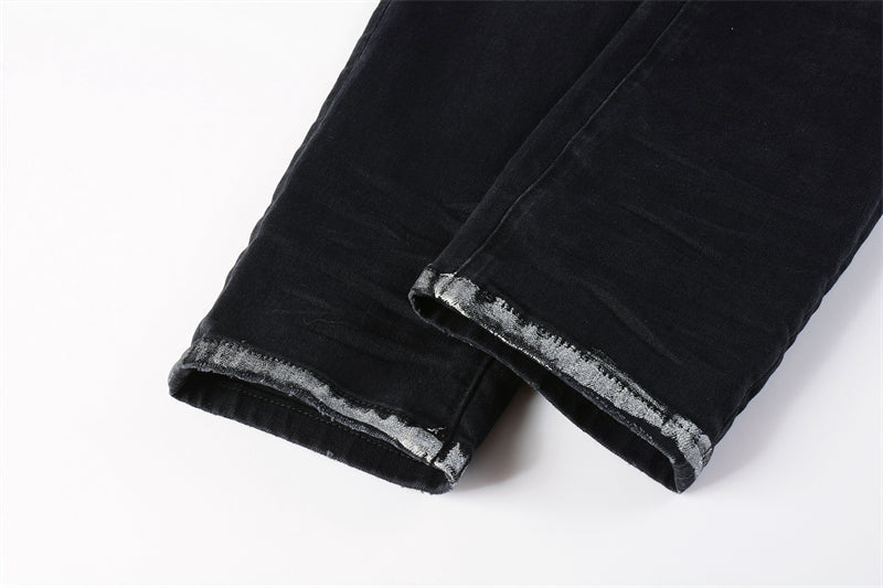 Purple Brand Black Waxed Metallic Paint-Fill Rip Slim Jeans 9001
