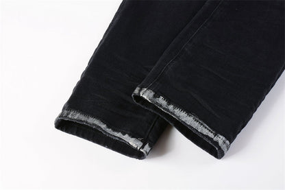 Purple Brand Black Waxed Metallic Paint-Fill Rip Slim Jeans 9001