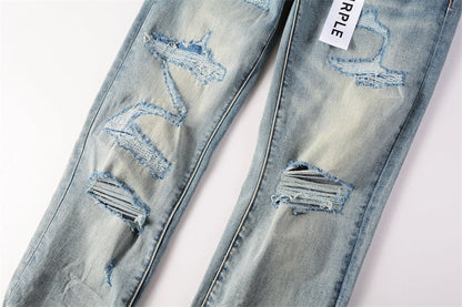 Purple Brand Heavy Multi-Rip Raw Edge Slim Jeans 9013