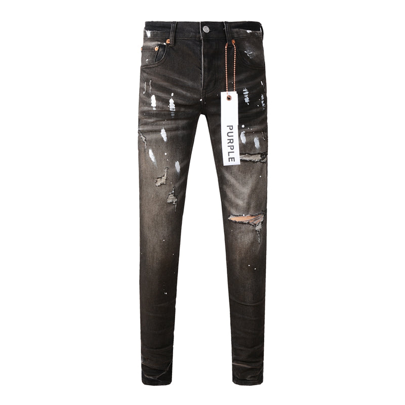 Purple Brand Waxed Paint Stroke Multi-Rip Slim Jeans 9030