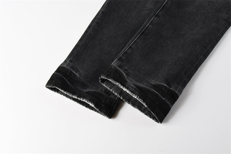 Purple Brand Black Gray Multi-Patch Ripped Jeans 9135