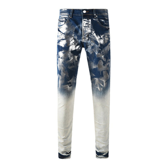 Purple Brand Blue Gradient Metallic Foil Skinny Jeans 9134